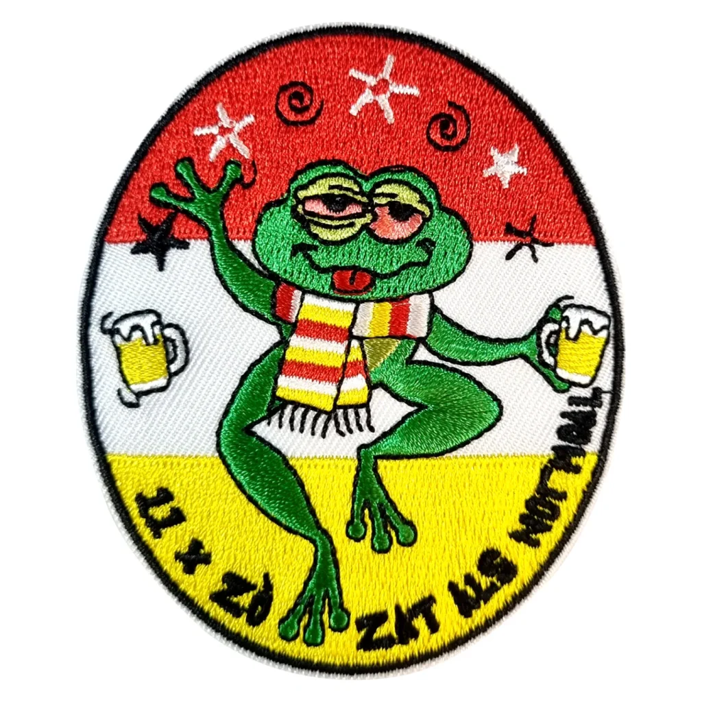 Oeteldonk embleem 11 x zo zat als normoal Strijkembleem carnaval Rood wit geel Oeteldonk embleem 11x zo zat als normoal