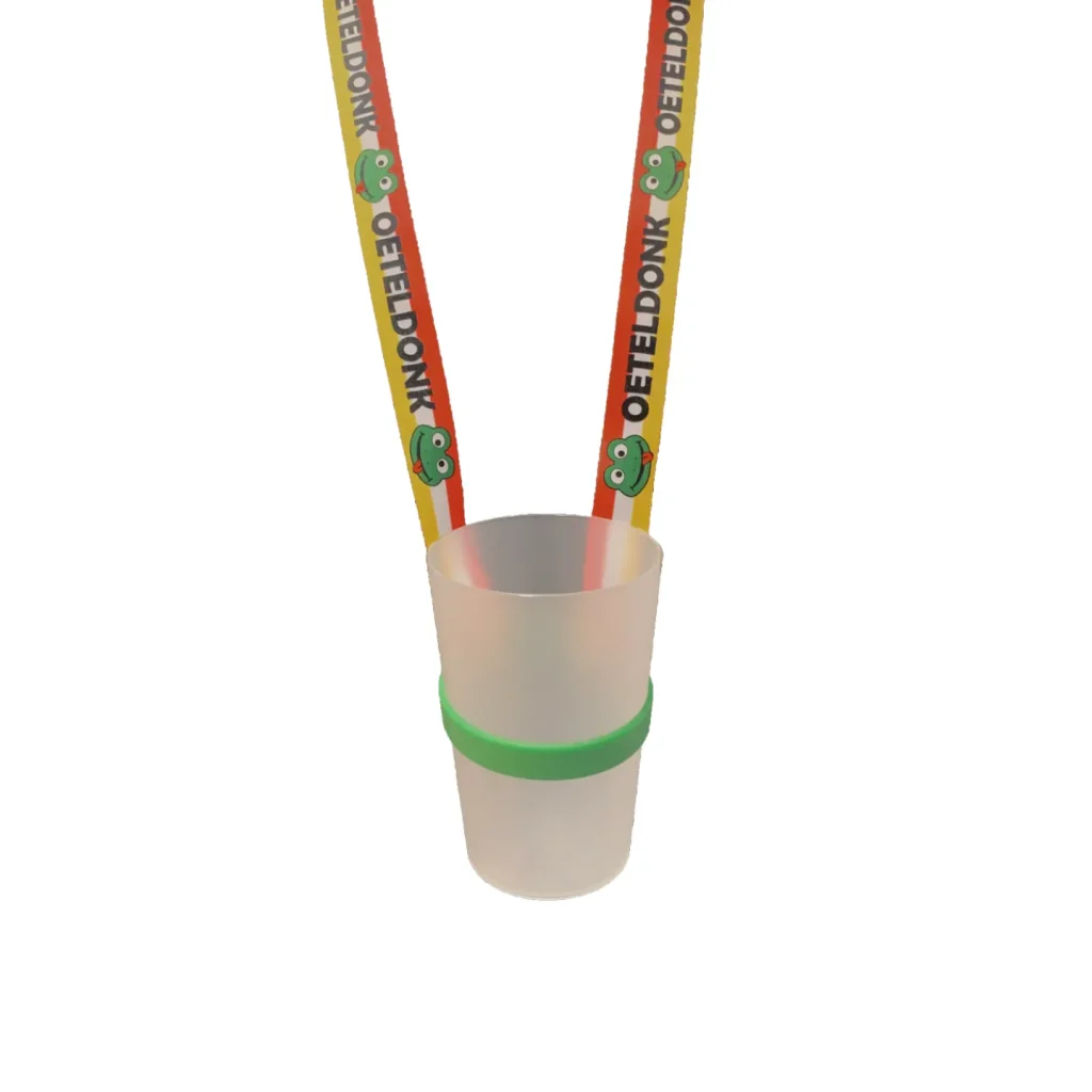 Keycord met bekerhouder Oeteldonk rood wit geel Keycord met Carnaval keycord bekerhouder Oeteldonk