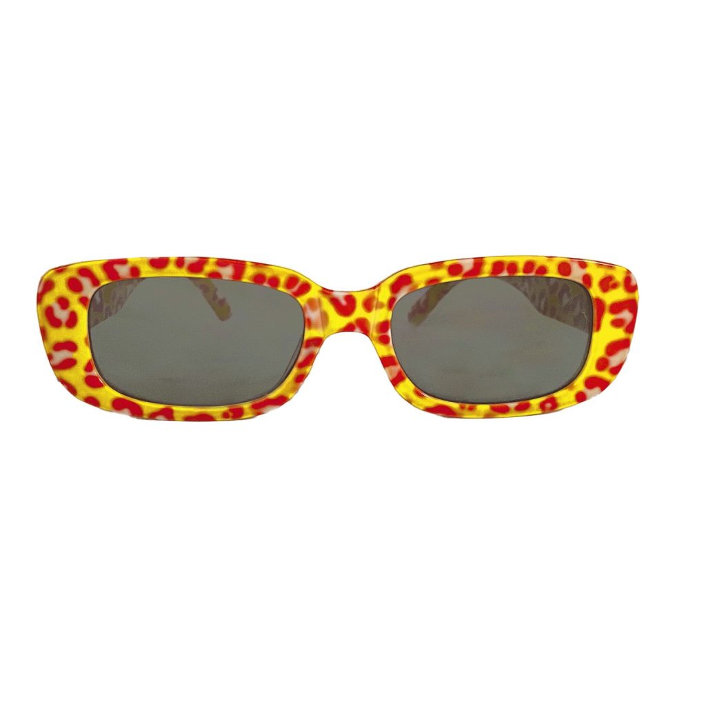 zonnebril panterprint Oeteldonk carnaval zonnebril rood wit geel