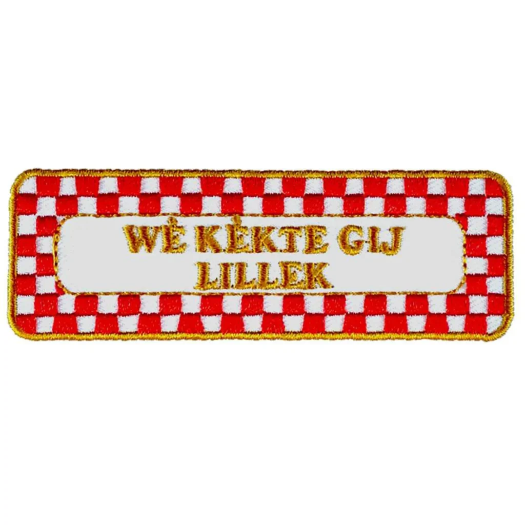 Brabants embleem We Kekte rood wit goud Strijkembleem carnaval Oeteldonk We Kekte