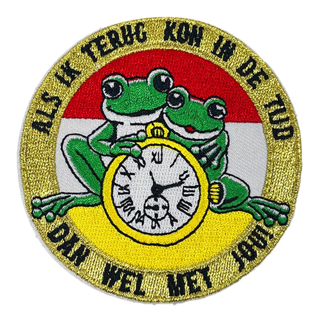 Oeteldonk embleem terug in de tijd strijkembleem Carnaval motto embleem terug in de tijd