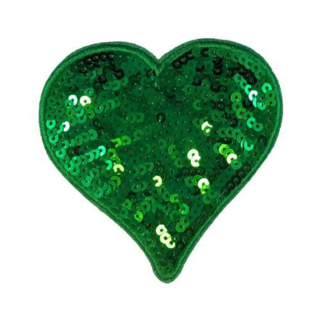 Oeteldonk embleem hartje groen met pailletten Strijkembleem carnaval hartje groen Oeteldonk