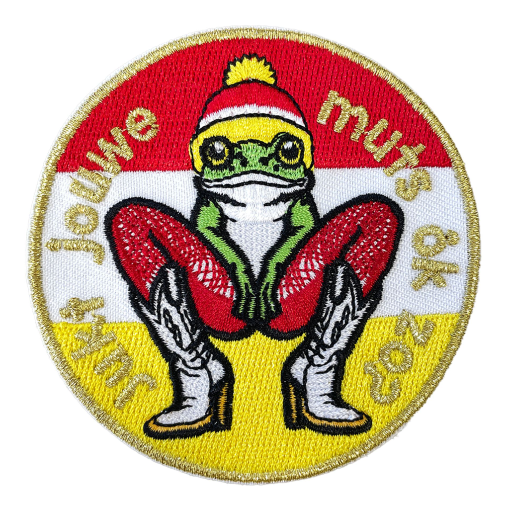 Oeteldonk embleem Jukt Jouwe Muts Ôk Zo | strijkembleem carnaval humor carnavalsembleem muts rood wit geel Oeteldonk