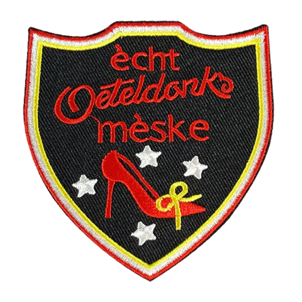 Oeteldonk embleem Echt Oeteldonks Meske | strijkembleem carnaval carnavalsembleem meske rood wit geel Oeteldonk