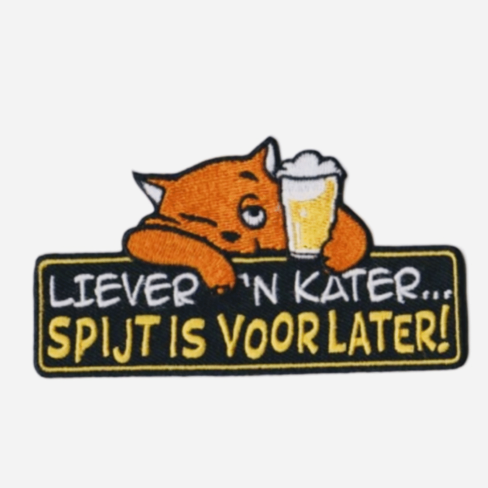 Spijt is voor Later Oeteldonk embleem | carnavalsembleem Oeteldonk embleem Spijt is voor Later rood wit geel